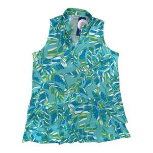 La Mer Tropical Print Sleeveless Tank Top - Green and Blue Resortwear Women’s XL